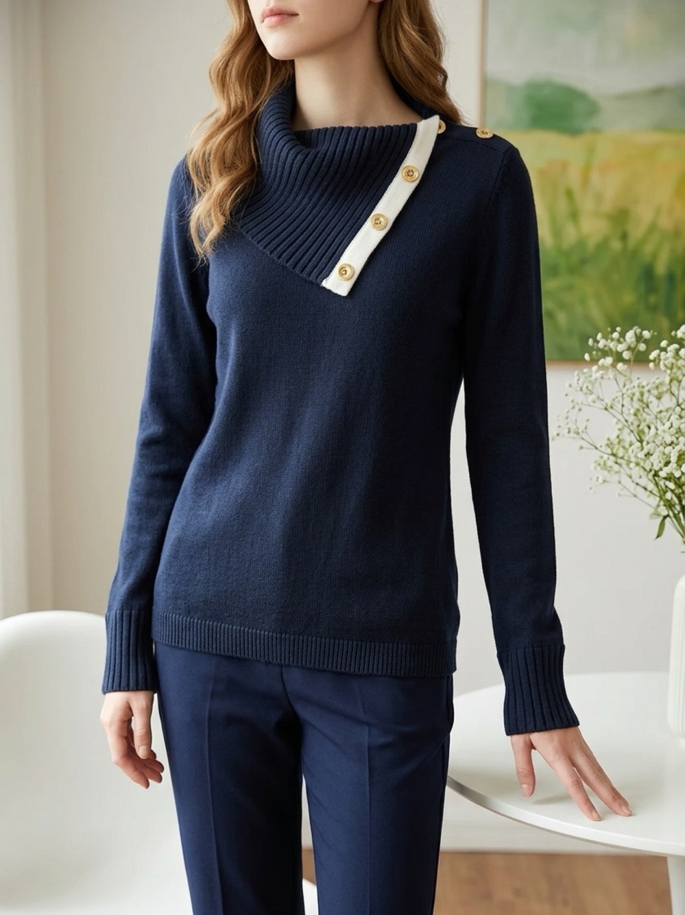 Banana Republic NWOT Navy Sweater with Cream Button Placket With gold buttons.